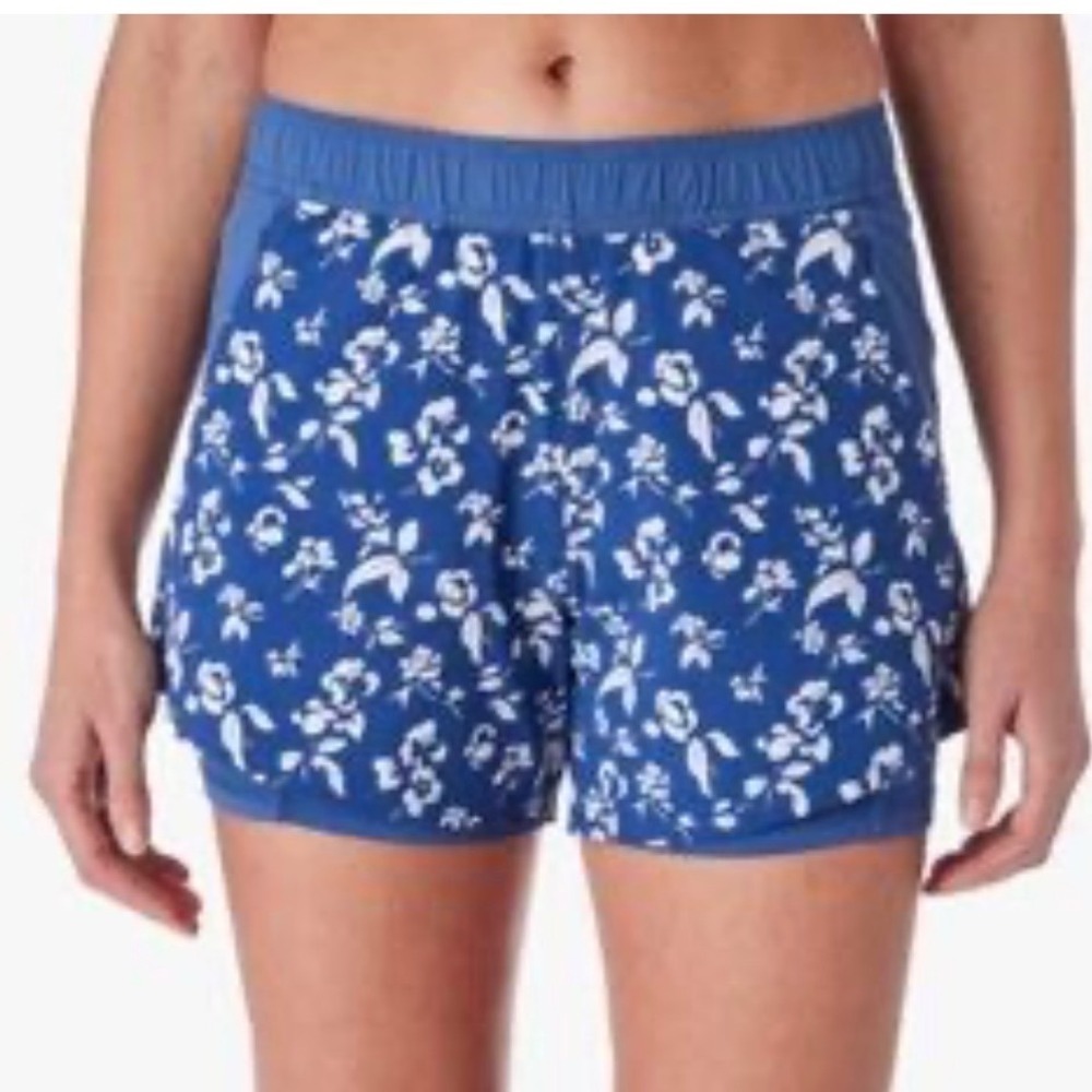 Fair Harbor Laurel 2-in-1 Floral Active Shorts Blue White Women Medium